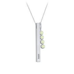 Engravable Vertical 3D Bar Necklace with 4-Stone Charm in 925 Sterling Silver with Peridot