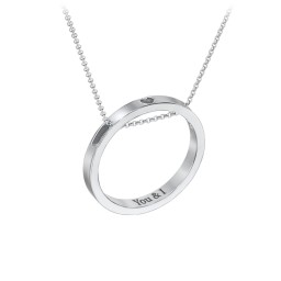 Engravable Floating Circle Necklace with Heart Cutout in 925 Sterling Silver