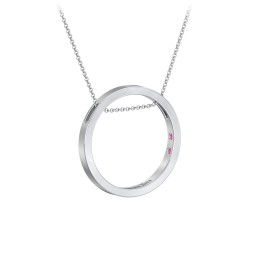 Engravable Floating Circle Necklace with Hidden Gemstones in 925 Sterling Silver with Ruby