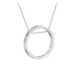 Engravable Floating Circle Necklace with Hidden Gemstones in 925 Sterling Silver with White Premium Zirconia