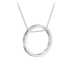 Engravable Floating Circle Necklace with Hidden Gemstones in 925 Sterling Silver with Amethyst Premium Zirconia and Red Premium Zirconia