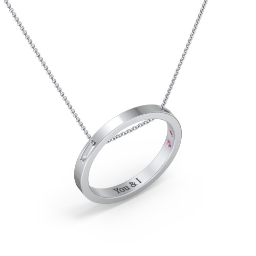Engravable Floating Circle Necklace with Hidden Gemstones – Sterling Silver with Ruby