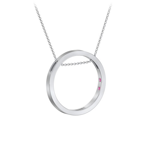 Engravable Floating Circle Necklace with Hidden Gemstones – Sterling Silver with Ruby