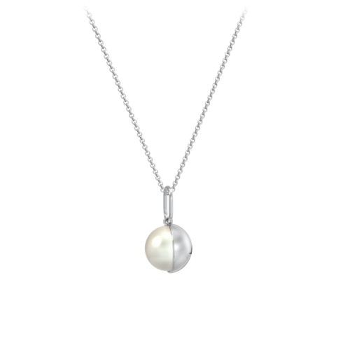 Engravable Half-Cup Pearl Necklace – Sterling Silver with Freshwater Pearl