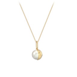 Engravable Half-Cup Pearl Necklace in 10K Solid Yellow Gold with Freshwater Pearl