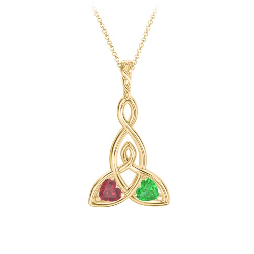 Celtic Motherhood Knot Birthstone Necklace – 10K Yellow Gold with Ruby and Emerald
