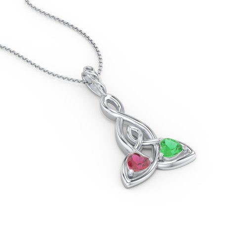 Celtic Motherhood Knot Birthstone Necklace – Sterling Silver with Ruby and Emerald