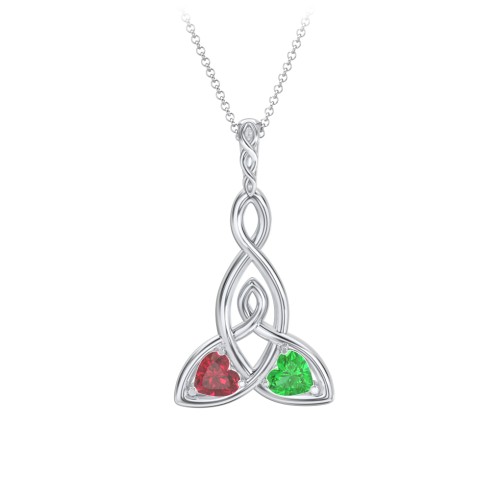 Celtic Motherhood Knot Birthstone Necklace – Sterling Silver with Ruby and Emerald
