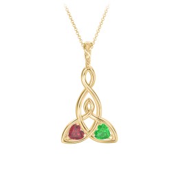 Celtic Motherhood Knot Birthstone Necklace in 10K Solid Yellow Gold with Ruby and Emerald