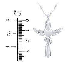 Engravable Winged Cross Urn Necklace in Stainless Steel