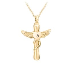 Engravable Winged Cross Urn Necklace in Yellow Ion-Plated Steel