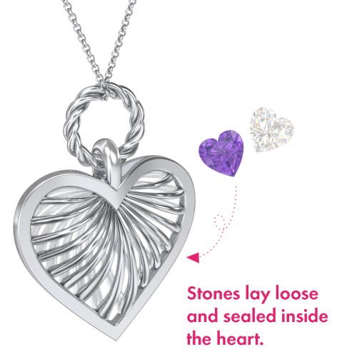 Radiant Caged Heart Necklace with 1-6 Birthstones