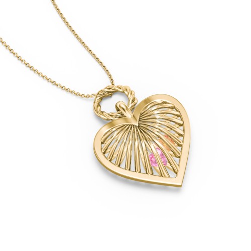 Radiant Caged Heart Necklace with 1-6 Birthstones – 18K Gold Plated Silver with Pink Tourmaline and Citrine