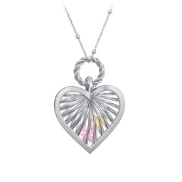 Radiant Caged Heart Necklace with 1-6 Birthstones in 925 Sterling Silver