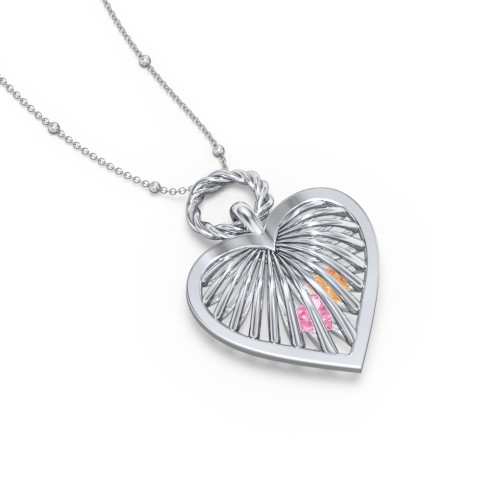 Radiant Caged Heart Necklace with 1-6 Birthstones – Sterling Silver with Pink Tourmaline and Citrine