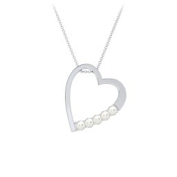 Engravable Tilted Heart Necklace with Pearls