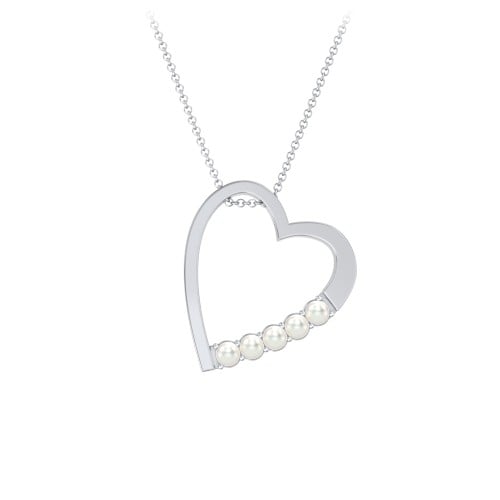Engraved Tilted Heart Necklace with Pearls