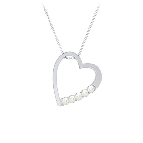 Engravable Tilted Heart Necklace with Pearls