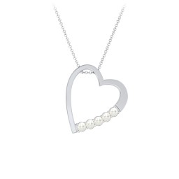 Engravable Tilted Heart Necklace with Pearls in 925 Sterling Silver