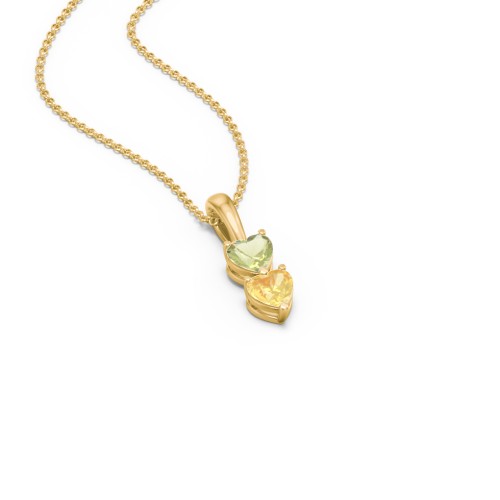 Engravable Generations Stacking Hearts Pendant - 2 – 18K Gold Plated Silver with Peridot and Citrine
