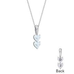 Engravable Generations Stacking Hearts Pendant - 2 in 925 Sterling Silver with Aquamarine