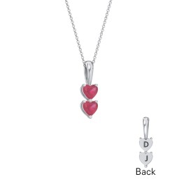 Engravable Generations Stacking Hearts Pendant - 2 in 925 Sterling Silver with Ruby