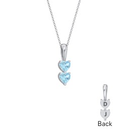 Engravable Generations Stacking Hearts Pendant - 2 in 925 Sterling Silver with Blue Topaz