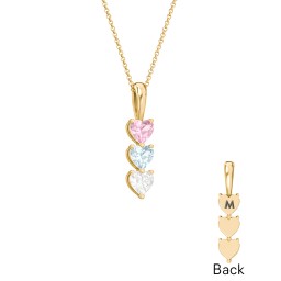 Engravable Generations Stacking Hearts Pendant - 3 in 18K Gold Plated Silver with Pink Tourmaline, Aquamarine, and Cubic Zirconia