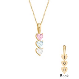 Engravable Generations Stacking Hearts Pendant - 3 in 18K Gold Plated Silver with Pink Tourmaline, Aquamarine, and Cubic Zirconia
