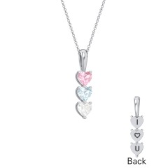 Engravable Generations Stacking Hearts Pendant - 3 – Sterling Silver with Pink Tourmaline, Aquamarine, and Cubic Zirconia