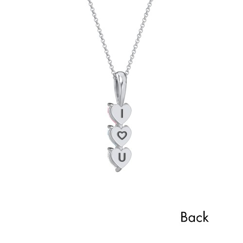 Engravable Generations Stacking Hearts Pendant - 3 – Sterling Silver with Pink Tourmaline, Aquamarine, and Cubic Zirconia