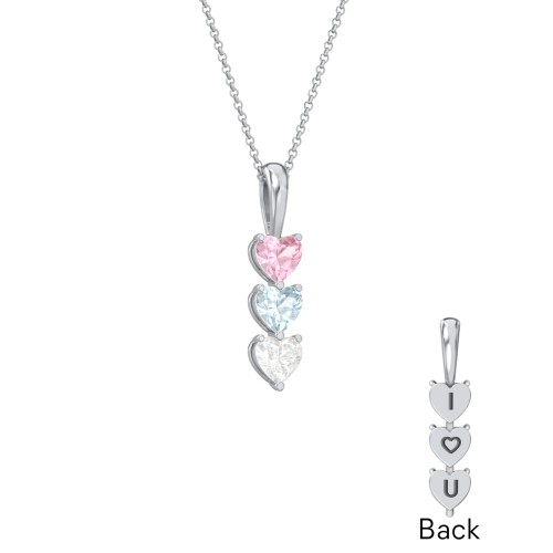 Engravable Generations Stacking Hearts Pendant - 3 – Sterling Silver with Pink Tourmaline, Aquamarine, and Cubic Zirconia