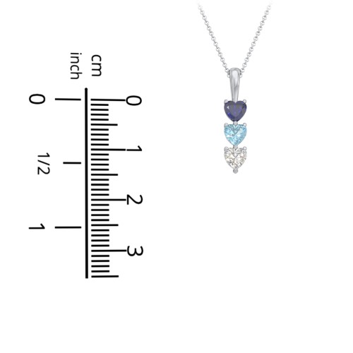 Engravable Generations Stacking Hearts Pendant - 3 – Sterling Silver with Pink Tourmaline, Aquamarine, and Cubic Zirconia