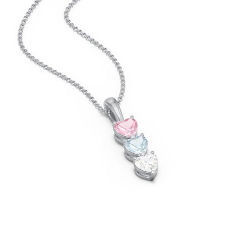 Engravable Generations Stacking Hearts Pendant - 3 – Sterling Silver with Pink Tourmaline, Aquamarine, and Cubic Zirconia