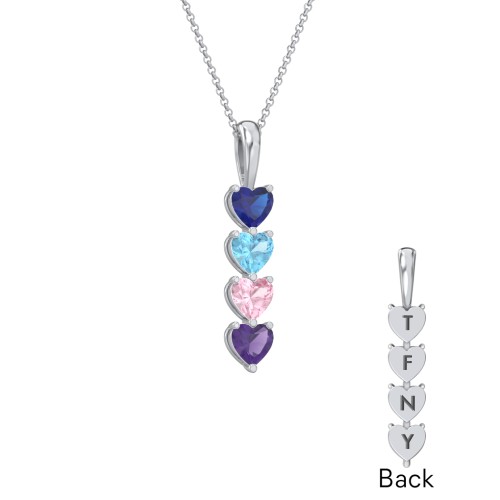 Engravable Generations Stacking Hearts Pendant - 4 – Sterling Silver with Blue Sapphire, Blue Topaz, Pink Tourmaline, and Amethyst