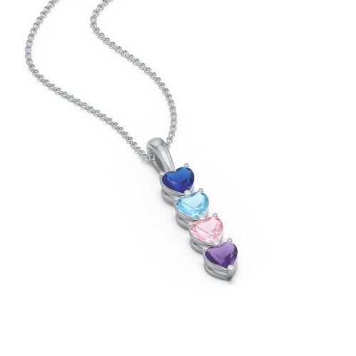 Engravable Generations Stacking Hearts Pendant - 4 – Sterling Silver with Blue Sapphire, Blue Topaz, Pink Tourmaline, and Amethyst