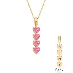 Engravable Generations Stacking Hearts Pendant - 4 in 18K Gold Plated Silver with Pink Tourmaline