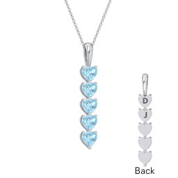 Engravable Generations Stacking Hearts Pendant - 5 in 925 Sterling Silver with Blue Topaz
