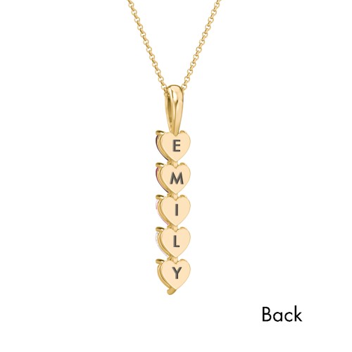 Engravable Generations Stacking Hearts Pendant - 5 – 10K Yellow Gold with Garnet, Ruby, Pink Tourmaline, Opal, and Cubic Zirconia