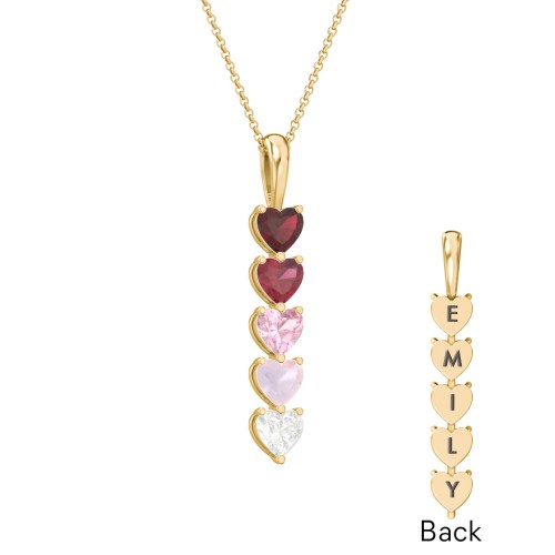 Engravable Generations Stacking Hearts Pendant - 5 – 10K Yellow Gold with Garnet, Ruby, Pink Tourmaline, Opal, and Cubic Zirconia