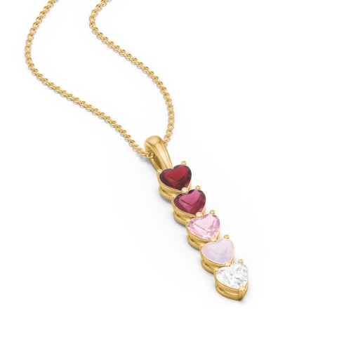 Engravable Generations Stacking Hearts Pendant - 5 – 10K Yellow Gold with Garnet, Ruby, Pink Tourmaline, Opal, and Cubic Zirconia