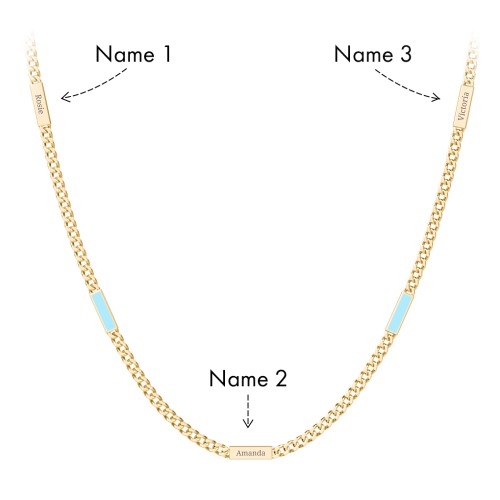 Engravable Bar Open Curb Chain with Blue Enamel Bars – 18K Gold Plated Silver