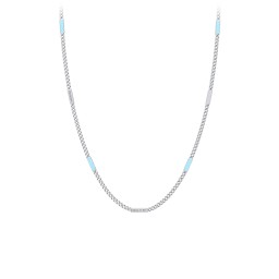 Engravable Bar Open Curb Chain with Blue Enamel Bars in 925 Sterling Silver