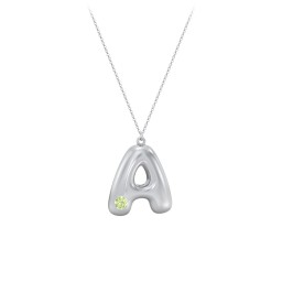 Custom Bubble Initial Necklace with Birthstone