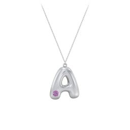 Custom Bubble Initial Necklace with Birthstone