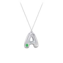 Custom Bubble Initial Necklace with Birthstone