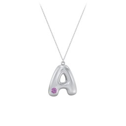 Custom Bubble Initial Necklace with Birthstone