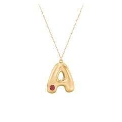 Custom Bubble Initial Necklace with Birthstone – 18K Gold Plated Silver with Tanzanite