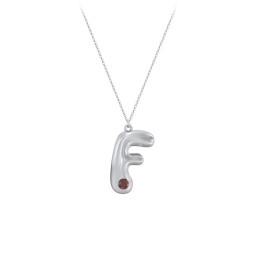 Custom Bubble Initial Necklace with Birthstone in 925 Sterling Silver with Garnet