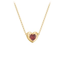 Puffy Heart Pendant with 1 Birthstone in 18K Gold Plated Silver with Garnet